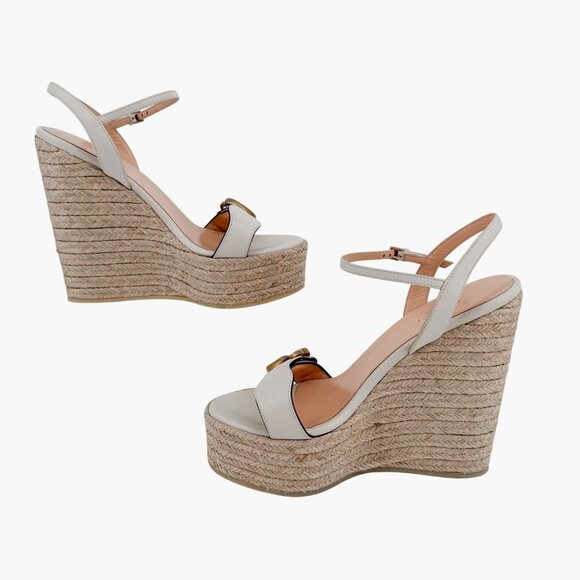 Gucci Aitana White GG Marmont Espadrille Platform Wedge Heel Sandal Size 37 US 7 - Picture 10 of 13